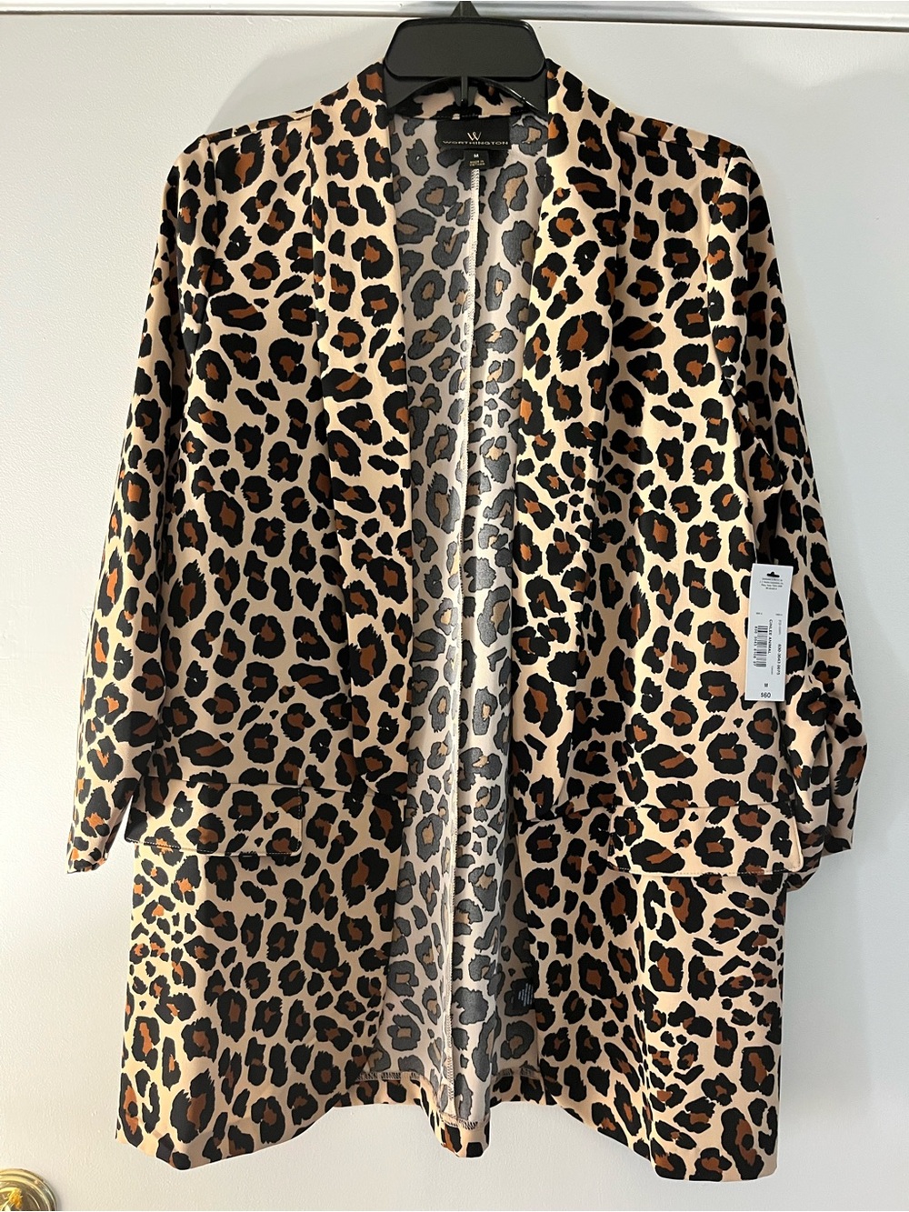 NWT Worthington Leopard Print Open Front Blazer in Beige and Brown